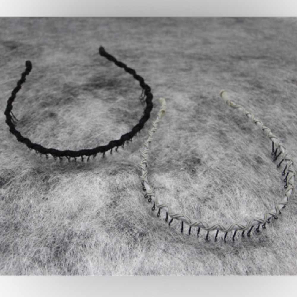 Silk Headbands, one black, one silvery gray
